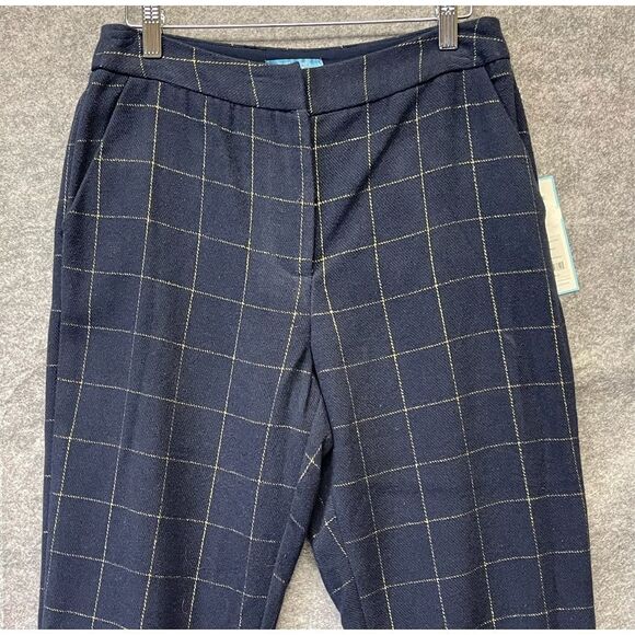NWT DRAPER JAMES RSVP Dress Pants Women’s Size 10 Navy Blue Gold Plaid Straight - Picture 2 of 11